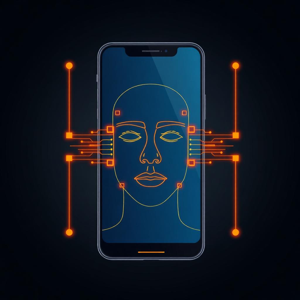 Celular realizando reconhecimento facial biométrico